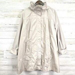 Ellen Tracy Womens Beige Tan Hooded Full Zip Trench Coat Rain Jacket 3X